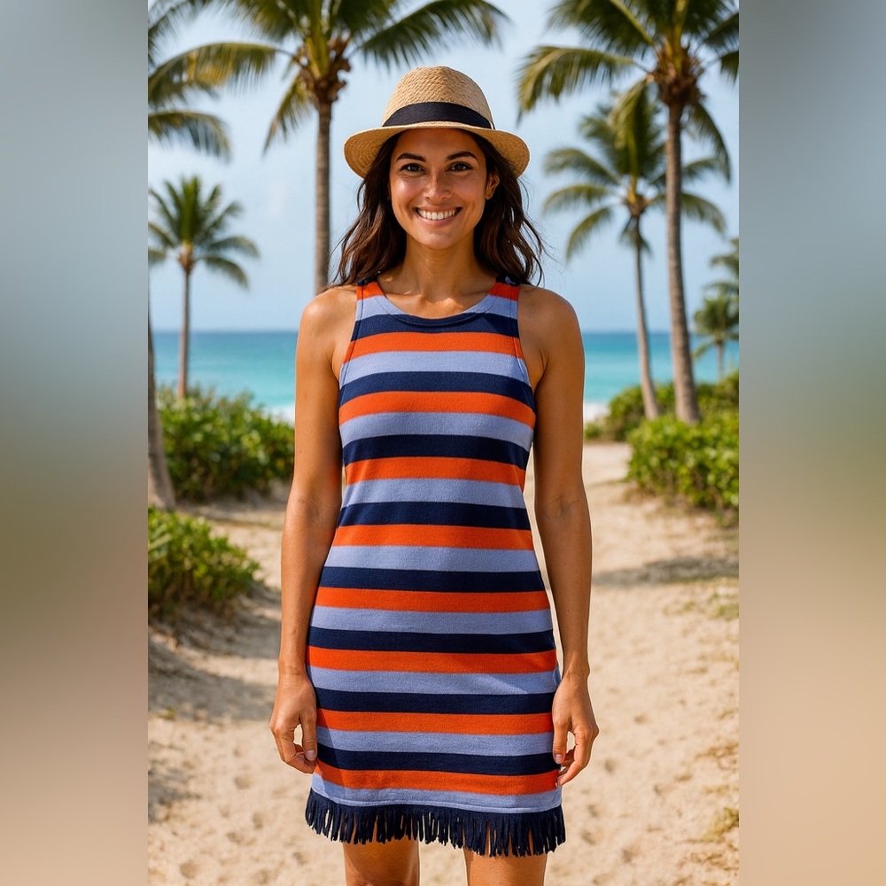 Tory Burch Orange and Blue Halter Sheath Mini Dress